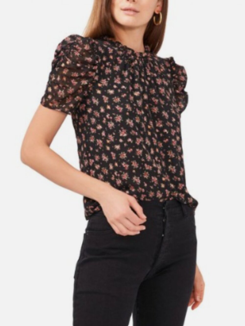 LIKE NEW 1.State Women's Short Sleeve Metallic Floral Top XS